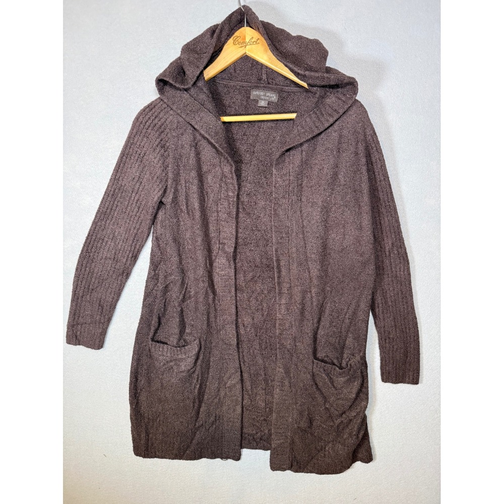 Barefoot Dreams CozyChic Lite Hooded Cardigan Brown QVWCL1324 Womens XS